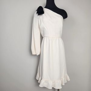J. Crew White One Shoulder Dress with Black Bow